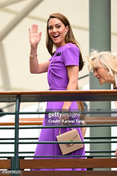 Catherine Princess of Wales, Princess Charlotte of Wales and Debbie Jevans attend day fourteen of the Wimbledon Tennis Championships at the All...