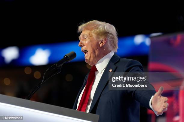Former US President Donald Trump speaks during the Republican National Convention at the Fiserv Forum in Milwaukee, Wisconsin, US, on Thursday, July...