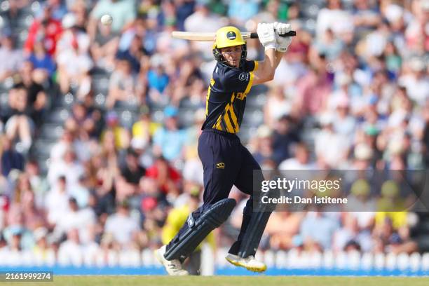 Andy Gorvin of Glamorgan bats during the T20 Vitality Blast match between Gloucestershire and Glamorgan at College Ground on July 14, 2024 in...