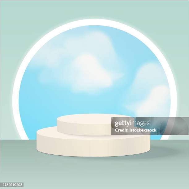 3d background products minimal podium scene with the geometric platform. - green plain studio background stock illustrations