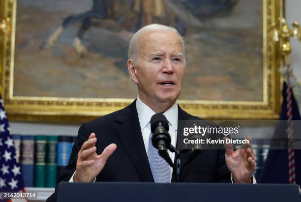 President Joe Biden delivers remarks on the assassination attempt on Republican presidential candidate former President Donald Trump at the White...