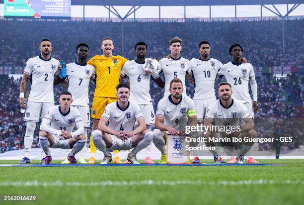 Team of England lines up for a team photo prior to the UEFA EURO 2024 final match between Spain and England at Olympiastadion on July 14, 2024 in...