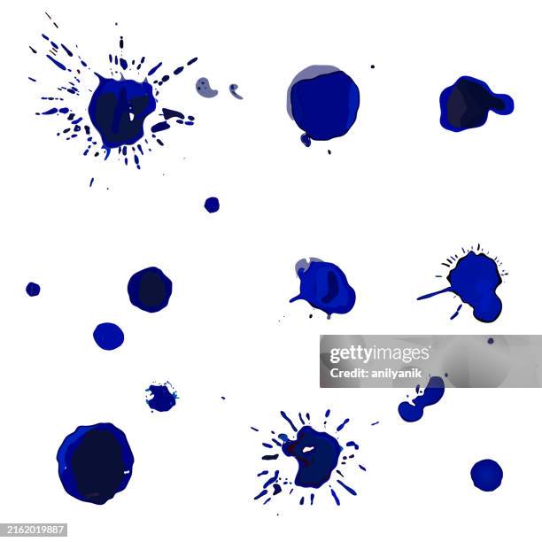 stockillustraties, clipart, cartoons en iconen met blue ink splats - vulpen