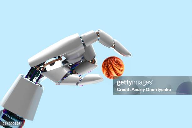 robot holding sphere - robotics stock pictures, royalty-free photos & images