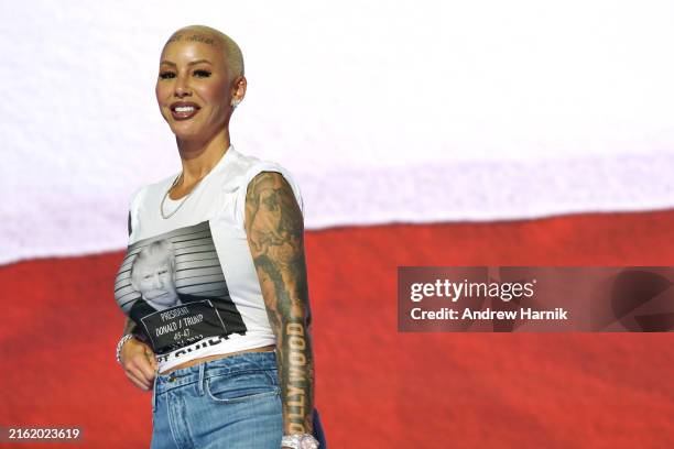 Rapper and influencer Amber Rose is seen onstage at the Fiserv Forum during preparations for the Republican National Convention on July 14 in...