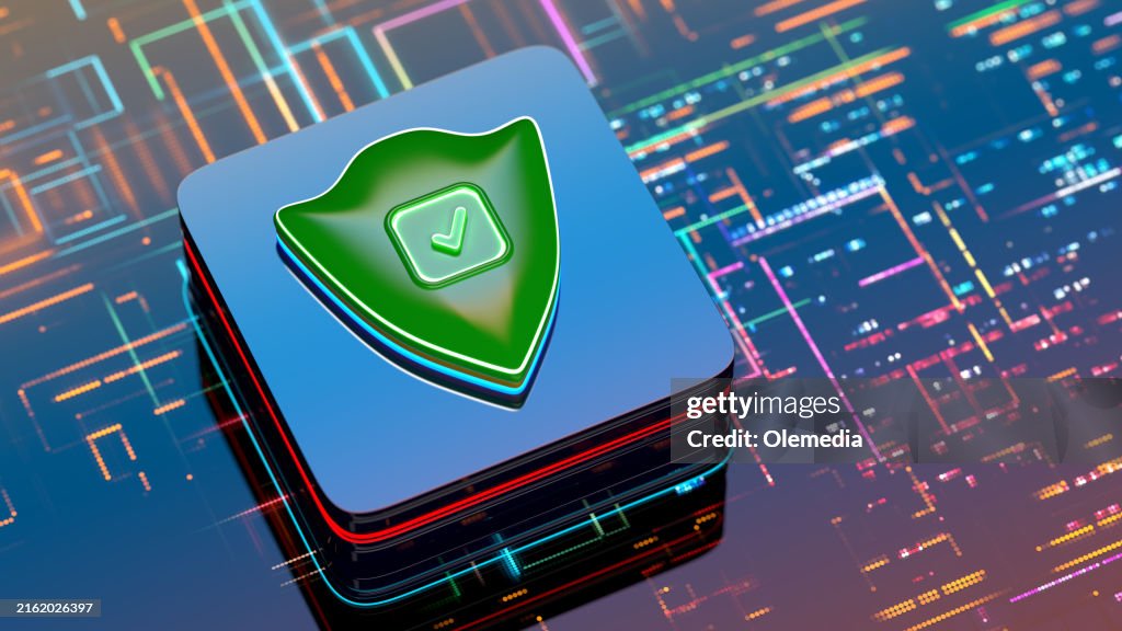 Shield on CPU. Digital security systems , data protection.