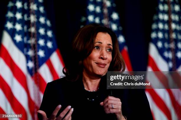 Vice President Kamala Harris attends a moderated conversation with former Trump administration national security official Olivia Troye and former...