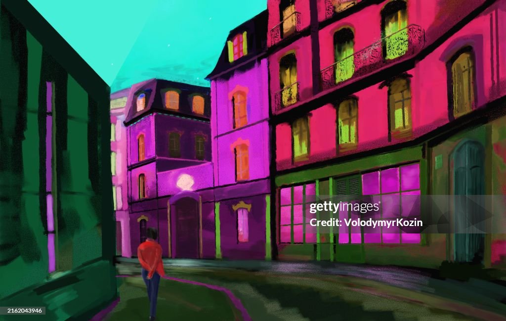 Picturesque street landscape at night