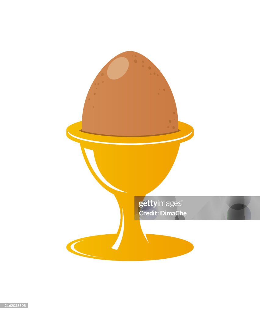 Brown egg in golden egg cup - vector image, icon, sticker