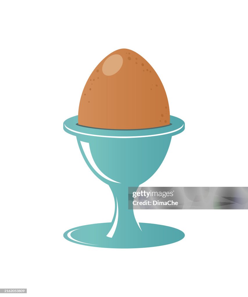 Brown egg in blue egg cup vector image, icon, sticker