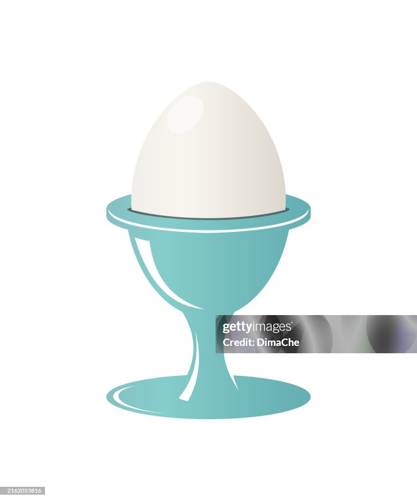 White egg in blue egg cup - vector image, icon, sticker