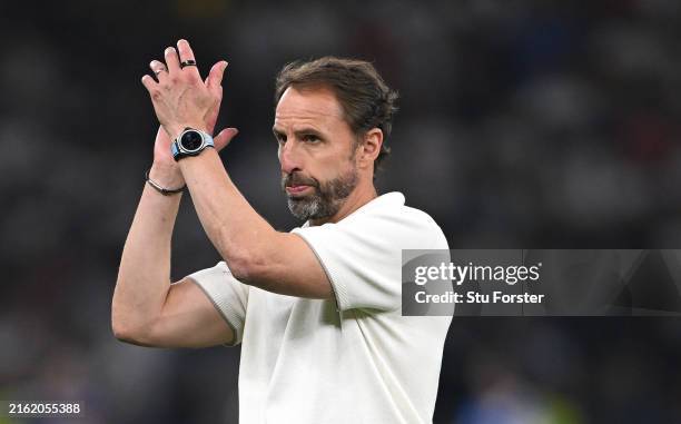 England coach Gareth Southgate applauds the fans after England had lost 2-1 to Spain during the UEFA EURO 2024 final match between Spain and England...