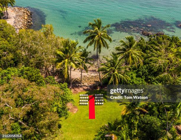 tropical beach wedding ceremony venue in port douglas - destination wedding stock pictures, royalty-free photos & images