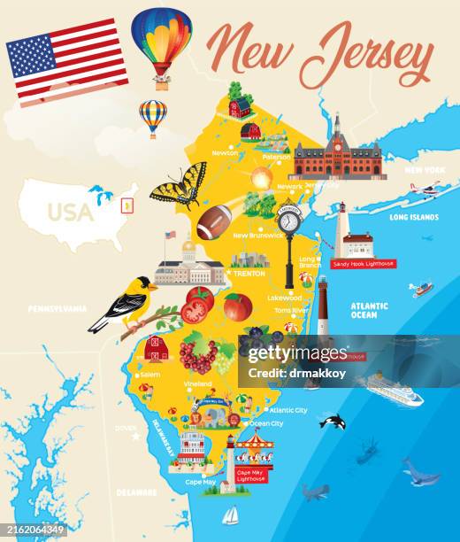 ilustraciones, imágenes clip art, dibujos animados e iconos de stock de mapa de dibujos animados de nueva jersey - west new york nueva jersey