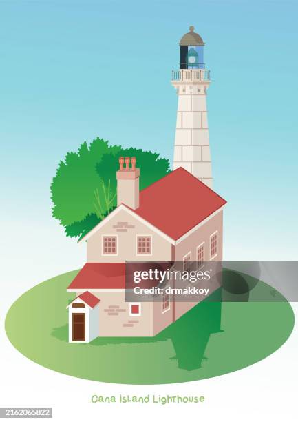 cana islands lighthouse - lake michigan house stock illustrations