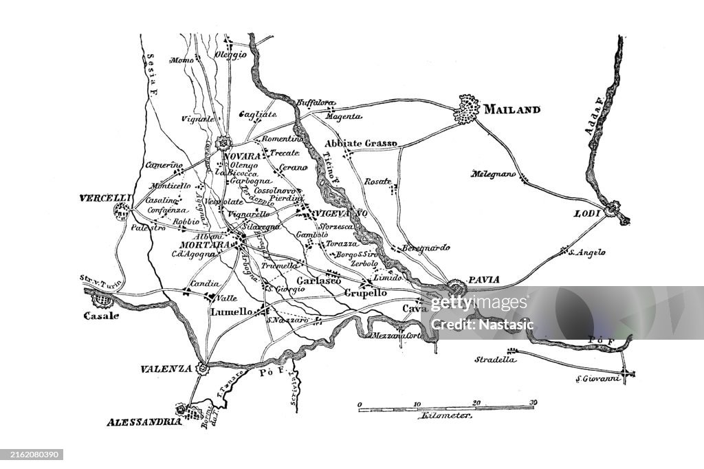Situation map of the area between Milan and Alessandria