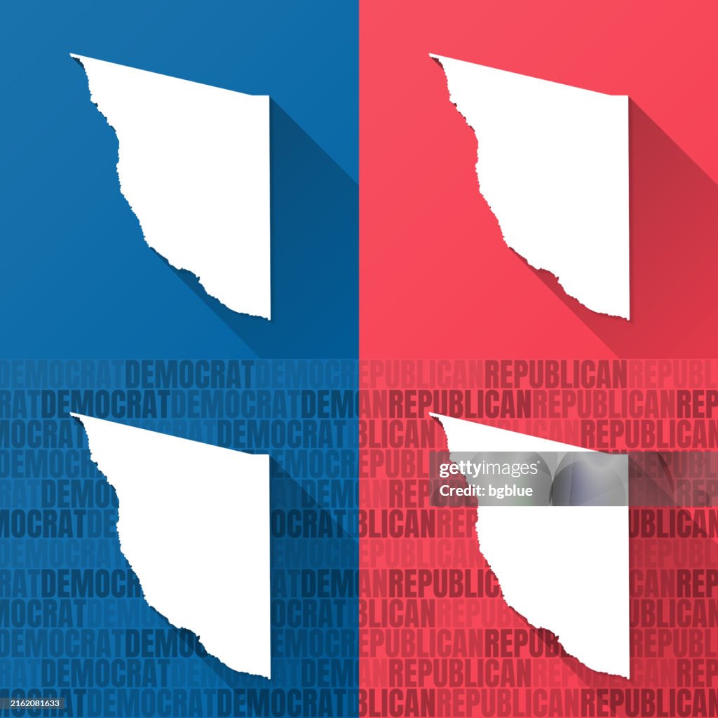 Presidio County, Texas. Maps on blue and red backgrounds