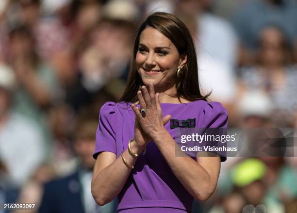 Catherine, Princess of Wales during the trophy presentation after the Carlos Alcaraz of Spain vs. Novak Djokovic of Serbia Gentlemen's Singles Final...