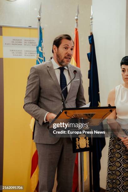 The Minister of Transport, Oscar Puente, gives a press conference at the headquarters of the Government Subdelegation, on 15 July, 2024 in Alicante,...