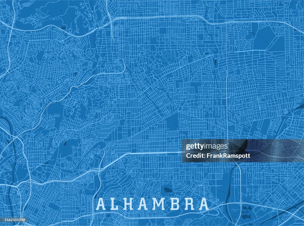Alhambra CA City Vector Road Map Blue Horizontal