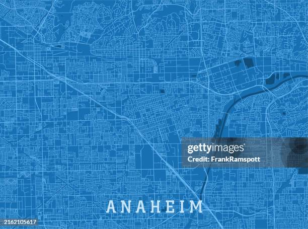 stockillustraties, clipart, cartoons en iconen met anaheim ca city vector road map blue horizontal - anaheim californië