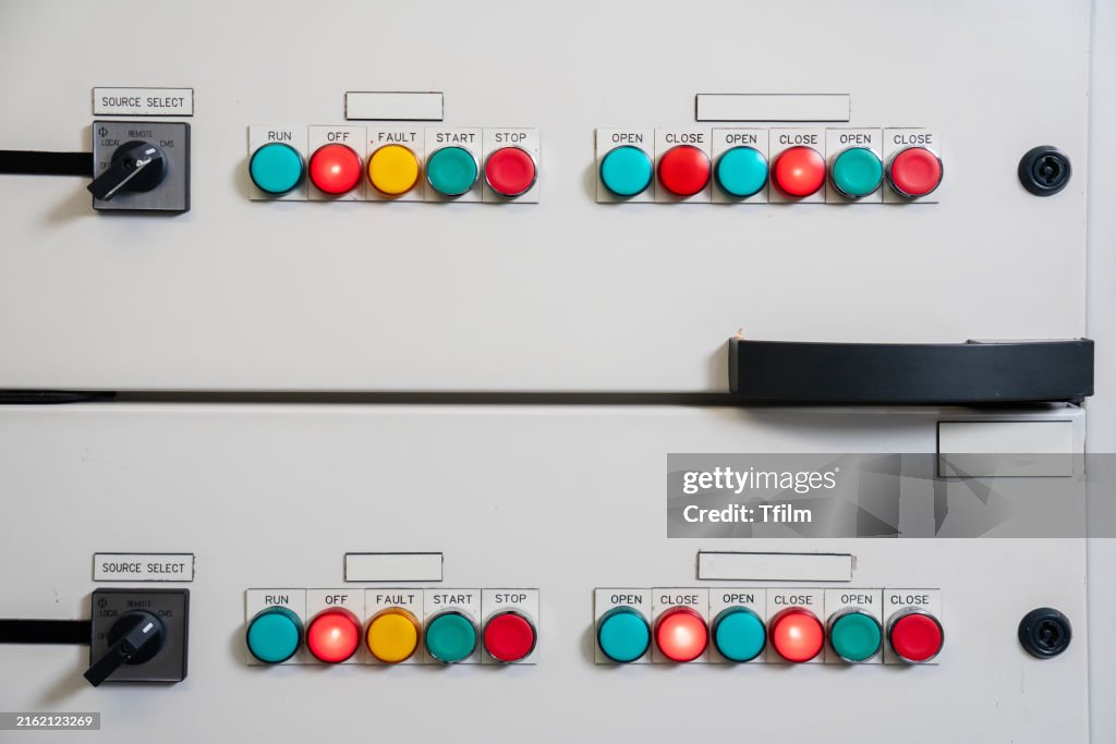 Control Button Varieties Closeup Of Industrial Control Panel With Colored Buttons High-Res Stock ...