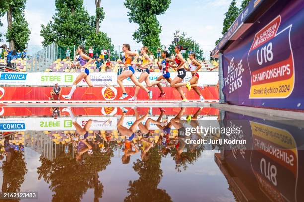 Katie Pye of Great Britain competes in Women's 3000m during day three of the European Athletics U18 Championships 2024 at Stiavnicky - Stadion SNP on...