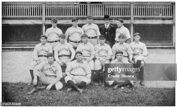 antique photograph of baseball team: cleveland baseball club 1898 - team ohio stock illustrations
