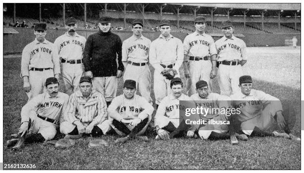 antique photograph of baseball team: new york baseball club 1898 - baseball team photo stock illustrations