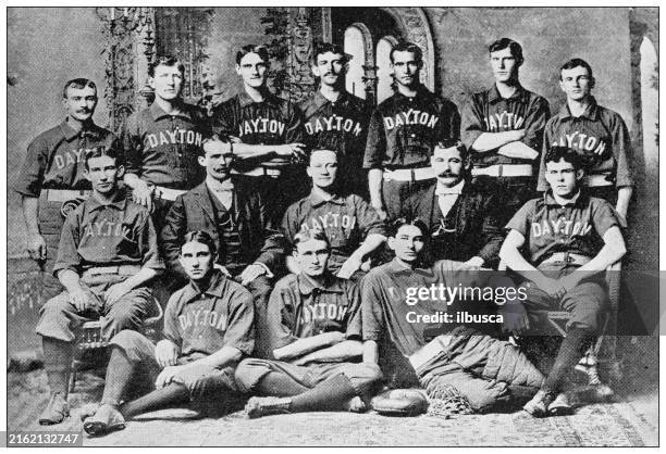 antique photograph of baseball team: dayton baseball club 1898 - dayton ohio stock illustrations