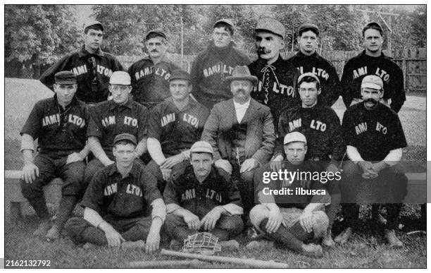 antique photograph of baseball team: hamilton baseball club 1898 - baseball team photo stock illustrations