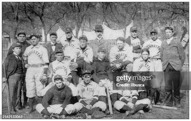 antique photograph of baseball team: manhattan college baseball club 1898 - baseball team photo stock illustrations