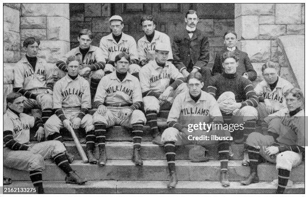 antique photograph of baseball team: williams college baseball club 1898 - williams college stock illustrations