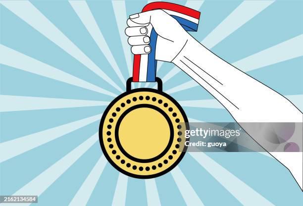 one hand holds a medal. - olympics vector stock illustrations
