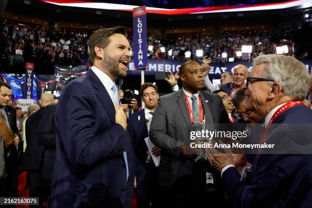 Trump's pick for Vice President, U.S. Sen. J.D. Vance arrives on the first day of the Republican National Convention at the Fiserv Forum on July 15,...