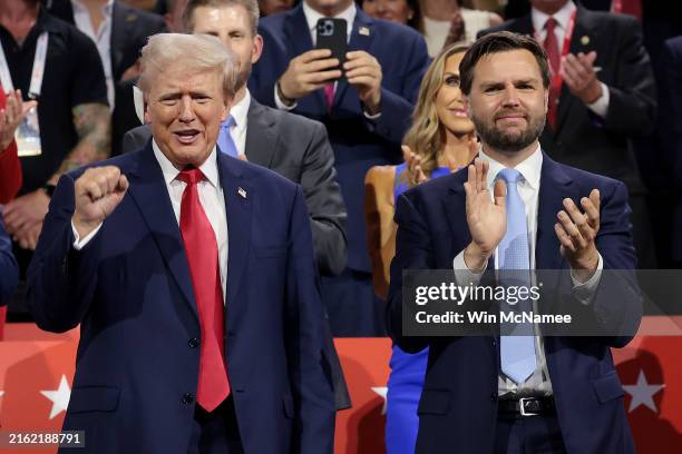 Republican presidential candidate, former U.S. President Donald Trump and Republican vice presidential candidate, U.S. Sen. J.D. Vance appear on the...