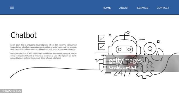 vector set of illustration chat bot concept. line art style background design for web page, banner, poster, print etc. vector illustration. - chatbot stock illustrations