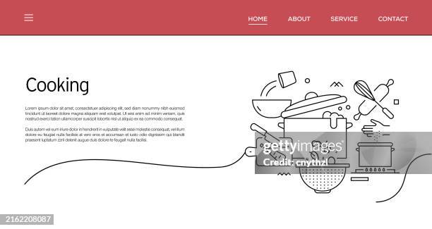 vector set of illustration cooking concept. line art style background design for web page, banner, poster, print etc. vector illustration. - kitchen bench background stock illustrations