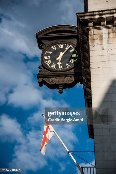 clock on the side of st mary-le-bow church, cheapside, london. - tower stock pictures, royalty-free photos & images