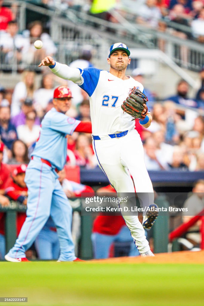 Austin Riley Third Base Austin Riley of Atlanta Braves makes a throw to third base during the ...