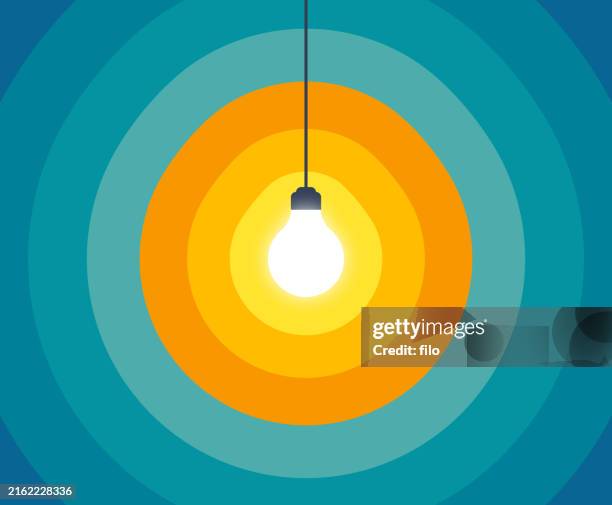 stockillustraties, clipart, cartoons en iconen met hanging lightbulb modern glow rings - fitting