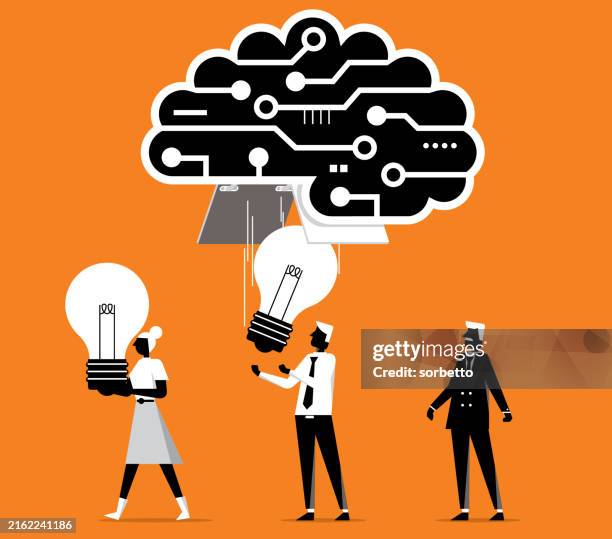 business people - idea brain - robotics abstract stock illustrations