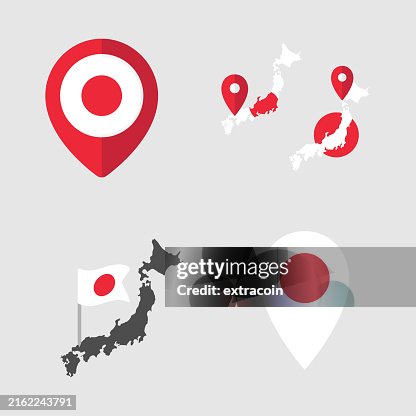 Japan Flag Map Pointer Set Japanese Flag Symbol High-Res Vector Graphic ...