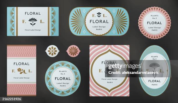 illustrazioni stock, clip art, cartoni animati e icone di tendenza di labels badges and frames - parte di fiore
