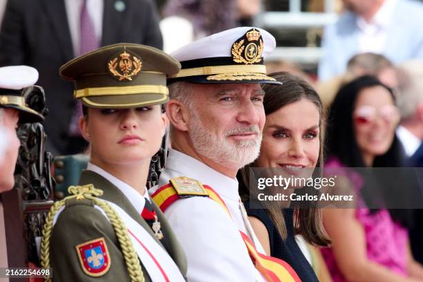 King Felipe VI of Spain, Queen Letizia of Spain and Crown Princess Leonor of Spain attend the delivery of Royal offices of employment at the Naval...