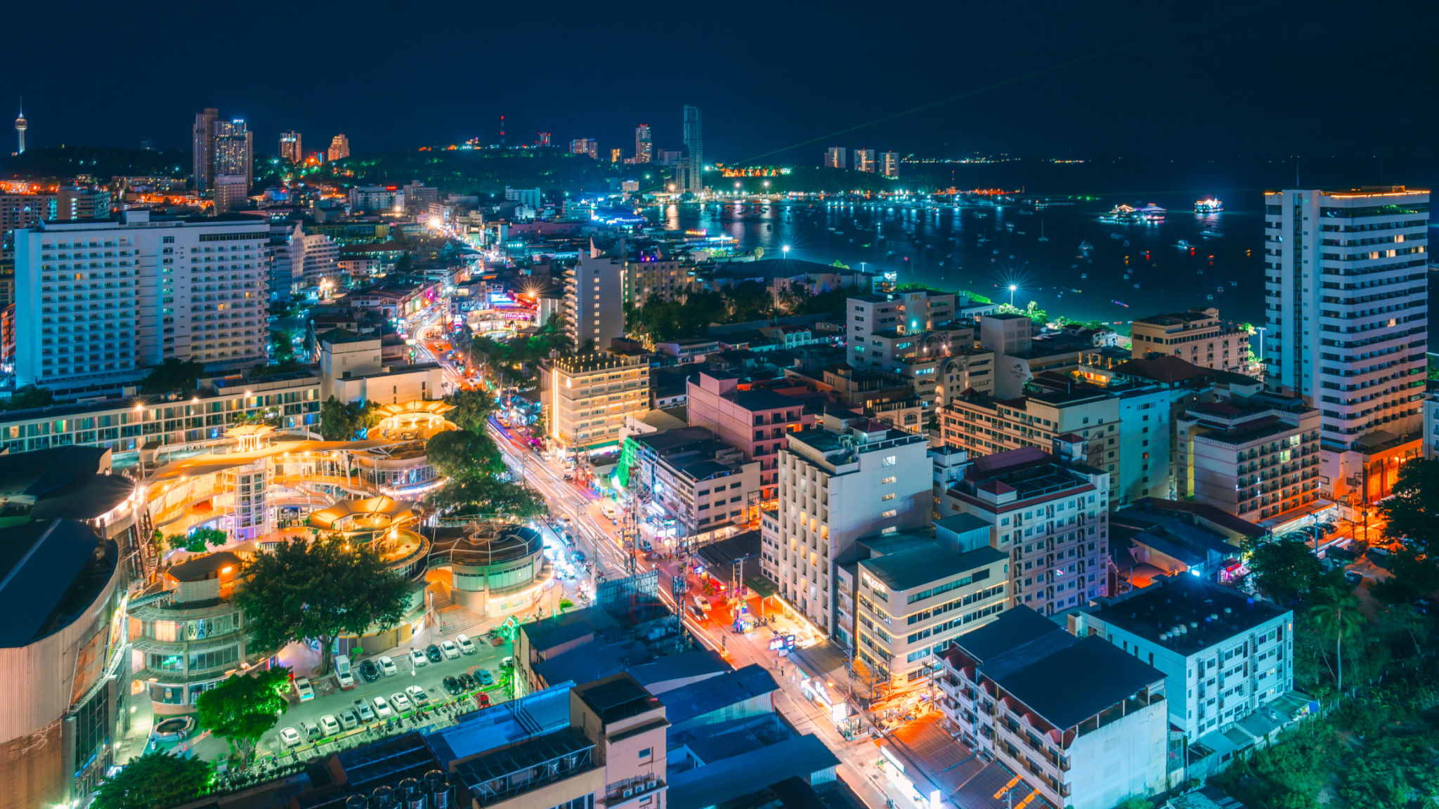 Night Pattaya Chonburi Thailand - 23 June 2024 : Beautiful landscape and cityscape of Pattaya city popular destination in Thailand Night Pattaya Chonburi Thailand - 23 June 2024 : Beautiful landscape and cityscape of Pattaya city popular destination in Thailand
