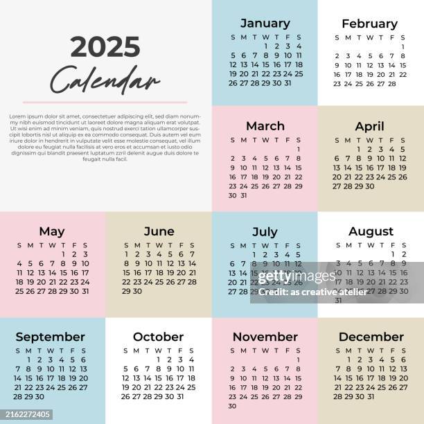 calendar 2025, basic model.
pastel color background. - desk calendar stock illustrations