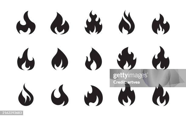 fire flame icon set symbol of fire - flame grill background stock illustrations