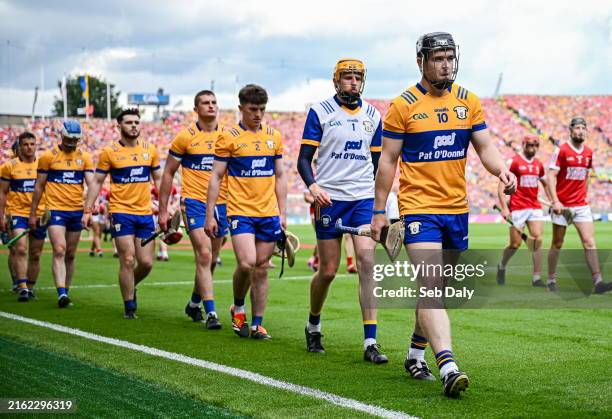 Dublin , Ireland - 21 July 2024; Clare captain Tony Kelly leads his team during the parade before the GAA Hurling All-Ireland Senior Championship...