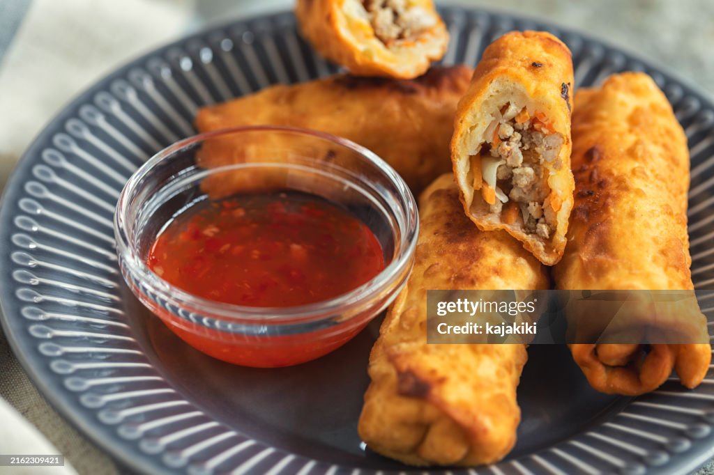 Deep Fried Egg Rolls with Soy Sauce